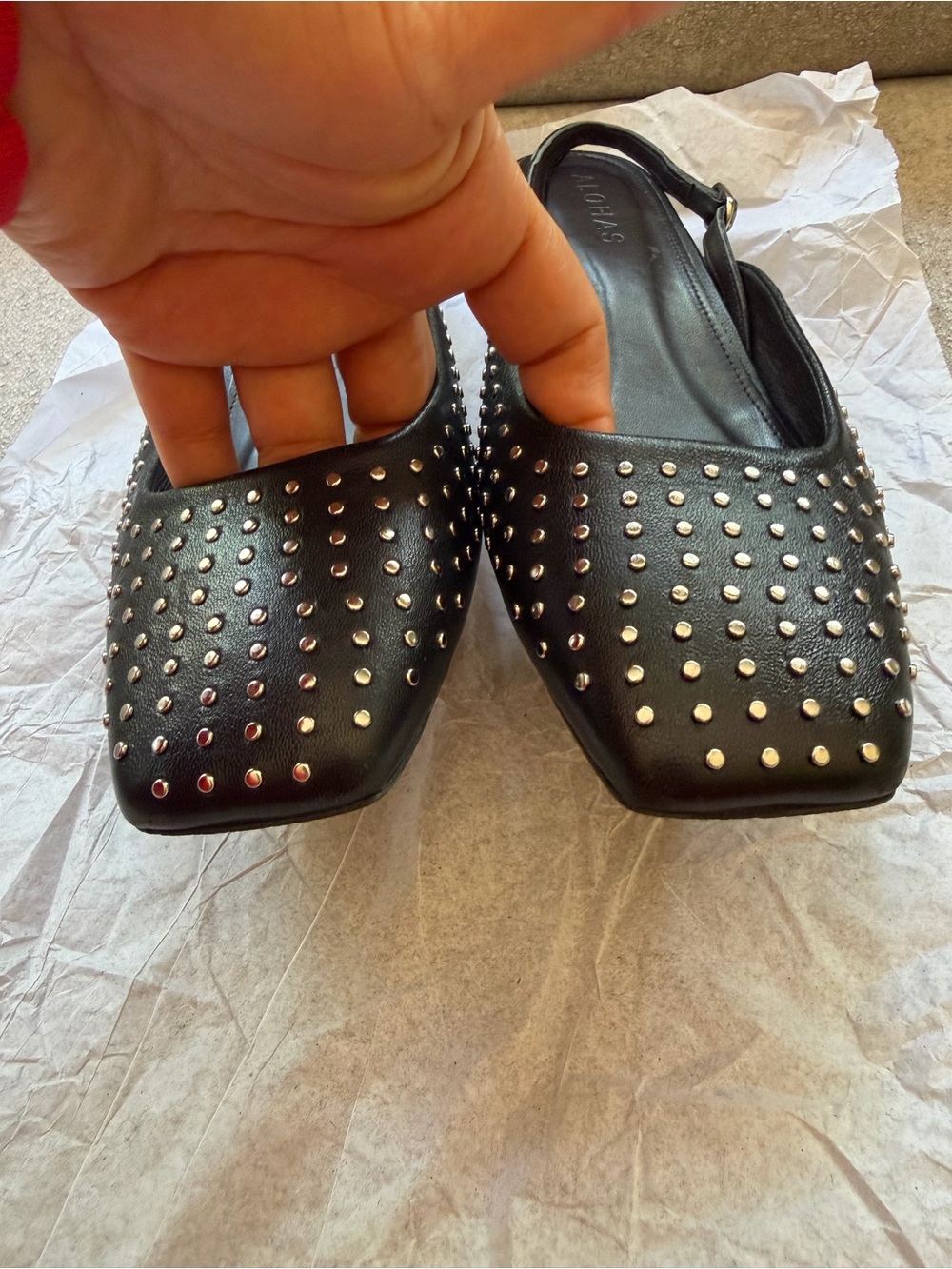 Alohas Lindy Studs Black Leather Slingback Pumps Size 38 US 7.5 $224 Retail - Picture 6 of 12